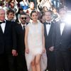Director Jean-Pierre Dardenne, cast members Marion Cotillard and Fabrizio Rongione pose on the red carpet as they arrivefor the screening of the film &quot;Deux jours, une nuit&quot; at the 67th Canne