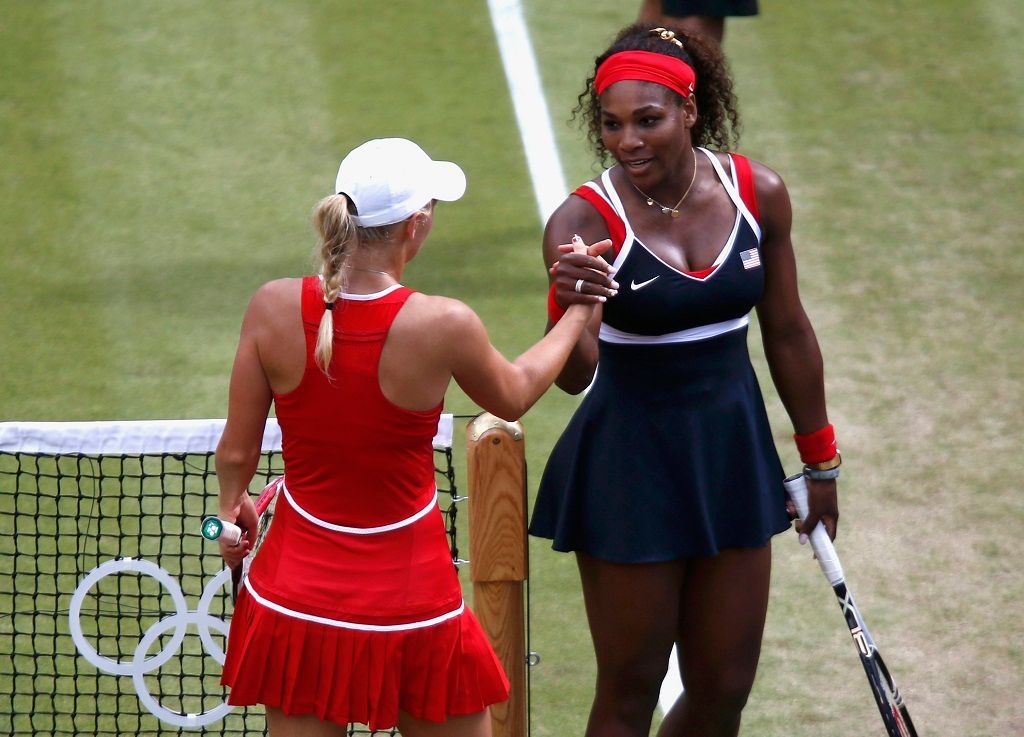Serena Williamsová a Caroline Wozniacká, olympijské hry v Londýně 2012