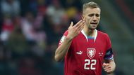 Tomáš Souček slaví gól na 1:1 v zápase kvalifikace ME 2024 Polsko - Česko