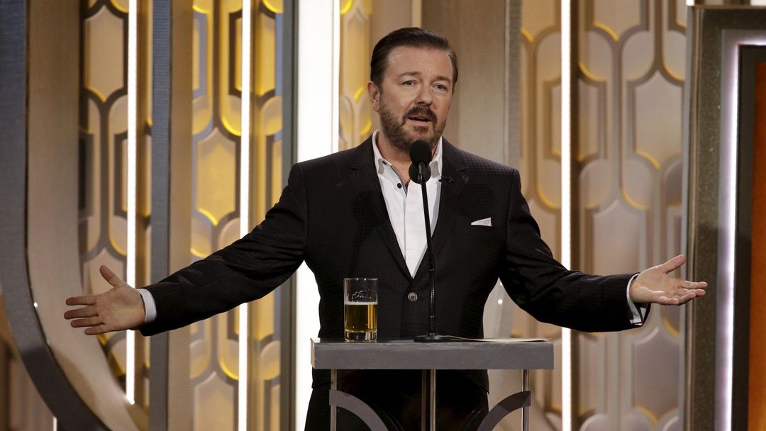 Handout photo of Ricky Gervais hosting the 73rd Golden Globe Awards in Beverly Hills