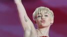 U.S. singer Miley Cyrus performs at the O2 Arena in central London