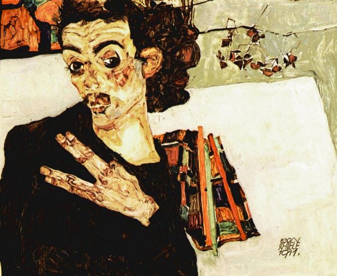 Na Autoportrétu z roku 1911 zachytil Egona Schiele sám sebe ve stylizované póze.
