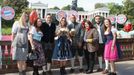 FC Bayern Munich's Vidal, his wife Maria Teresa and family and friends pose during their visit at the Oktoberfest in Munich