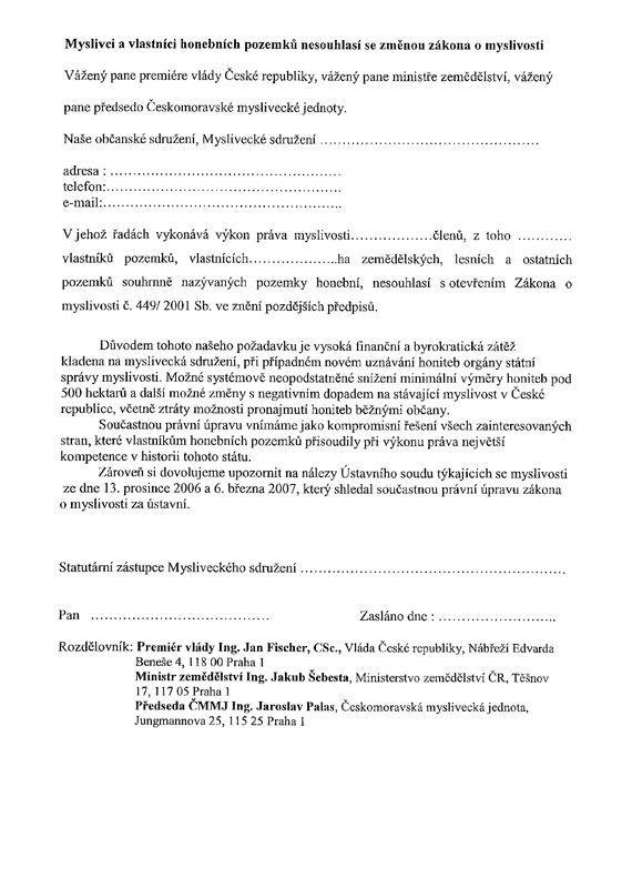 Myslivci - formulář