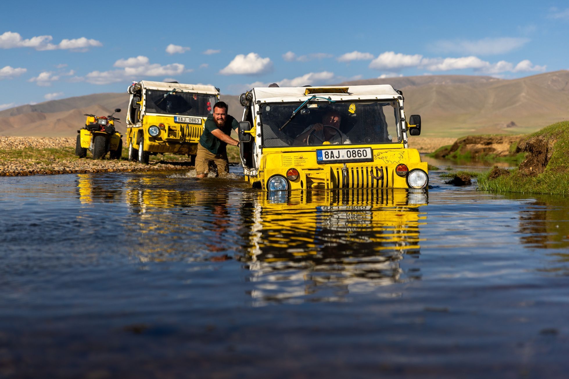 Žlutá žába pluje