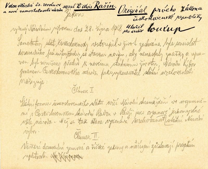 Památník Vítkov - první zákon ČSR