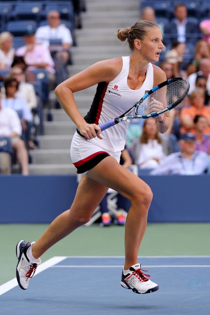 Karolína Plíšková ve čtvrtfinále US Open 2016 s Anou Konjuhovou.