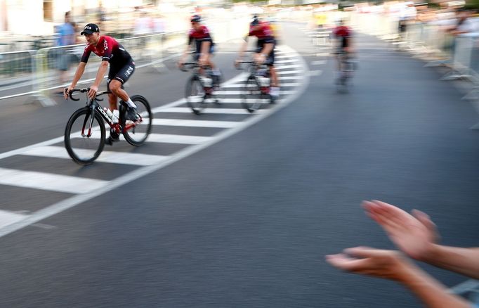 Cycling - Tour de France - Teams Presentation - Brussels, Belgium - July 4, 2019 - Team INEOS rider Gianni Moscon of Italy bikes towards the Grand Place in Brussels with