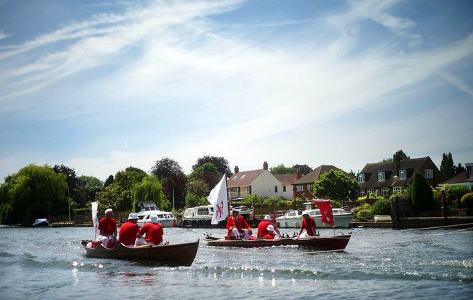 Swan Upping 7/15/2013 - London, England, United Kingdom: Swan Uppers take part in the Annual Swan Upping Ceremony on The River Thames in West London, United Kingdom. Swan