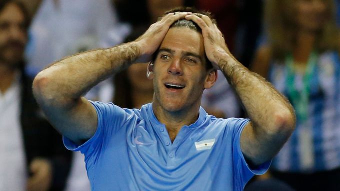 Juan Martin del Potro slaví triumf nad Andym Murraym v semifinále Davis Cupu.