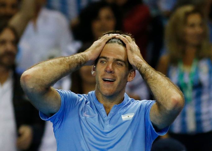 Juan Martin del Potro slaví triumf nad Andym Murraym v semifinále Davis Cupu.