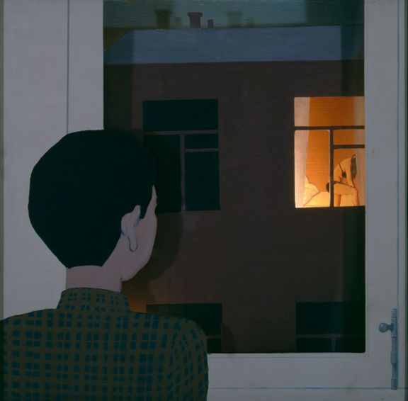 Viktor Pivovarov: Okno chlapce, 1995, olej, sololit, lightbox, 75 × 66 cm.