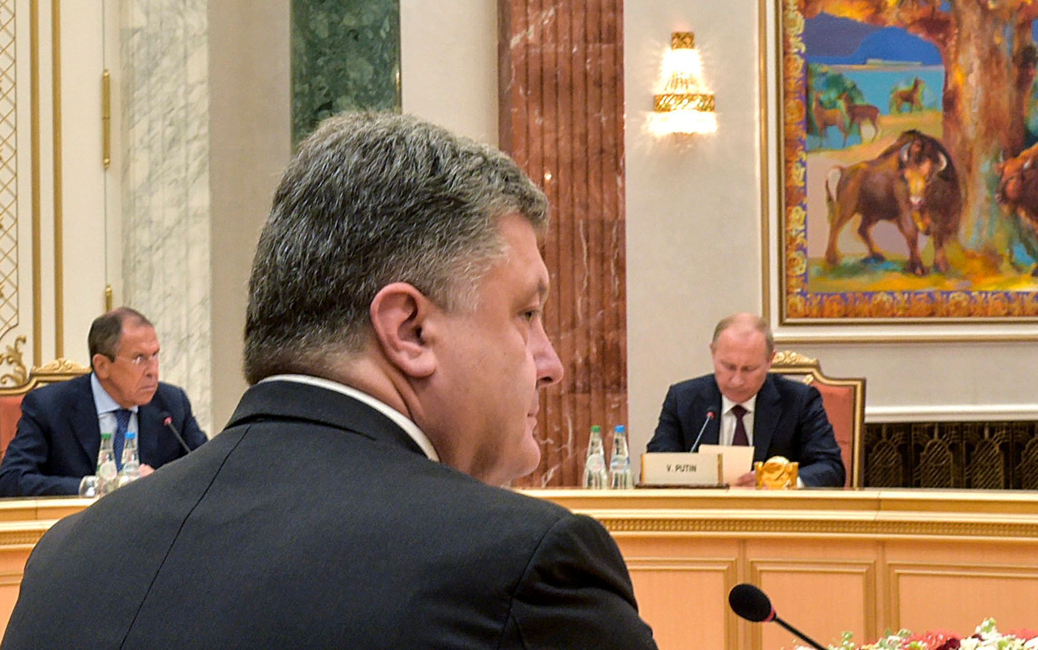 Ukraine's President Poroshenko, Russia's President Putin and Foreign Minister Lavrov attend a meeting in Minsk