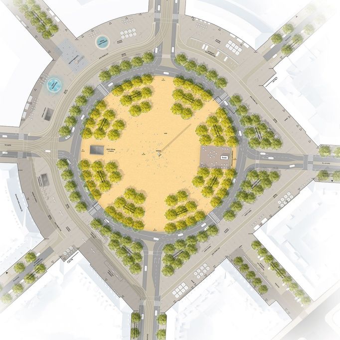 Nový návrh Vítězného náměstí počítá se čtyřmi přechody a semafory.
