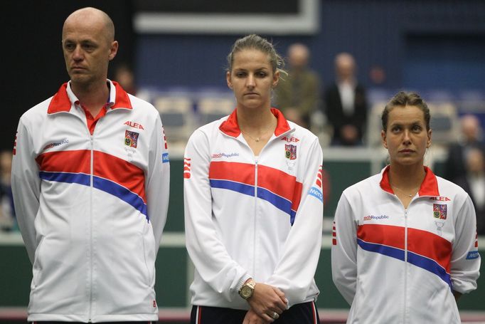 Fed Cup 2017: Petr Pála, Karolína Plíšková a Barbora Strýcová