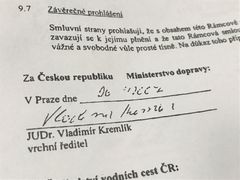 Podpis kandidáta na ministra Vladimíra Kremlíka pod spornou smlouvou z roku 2007