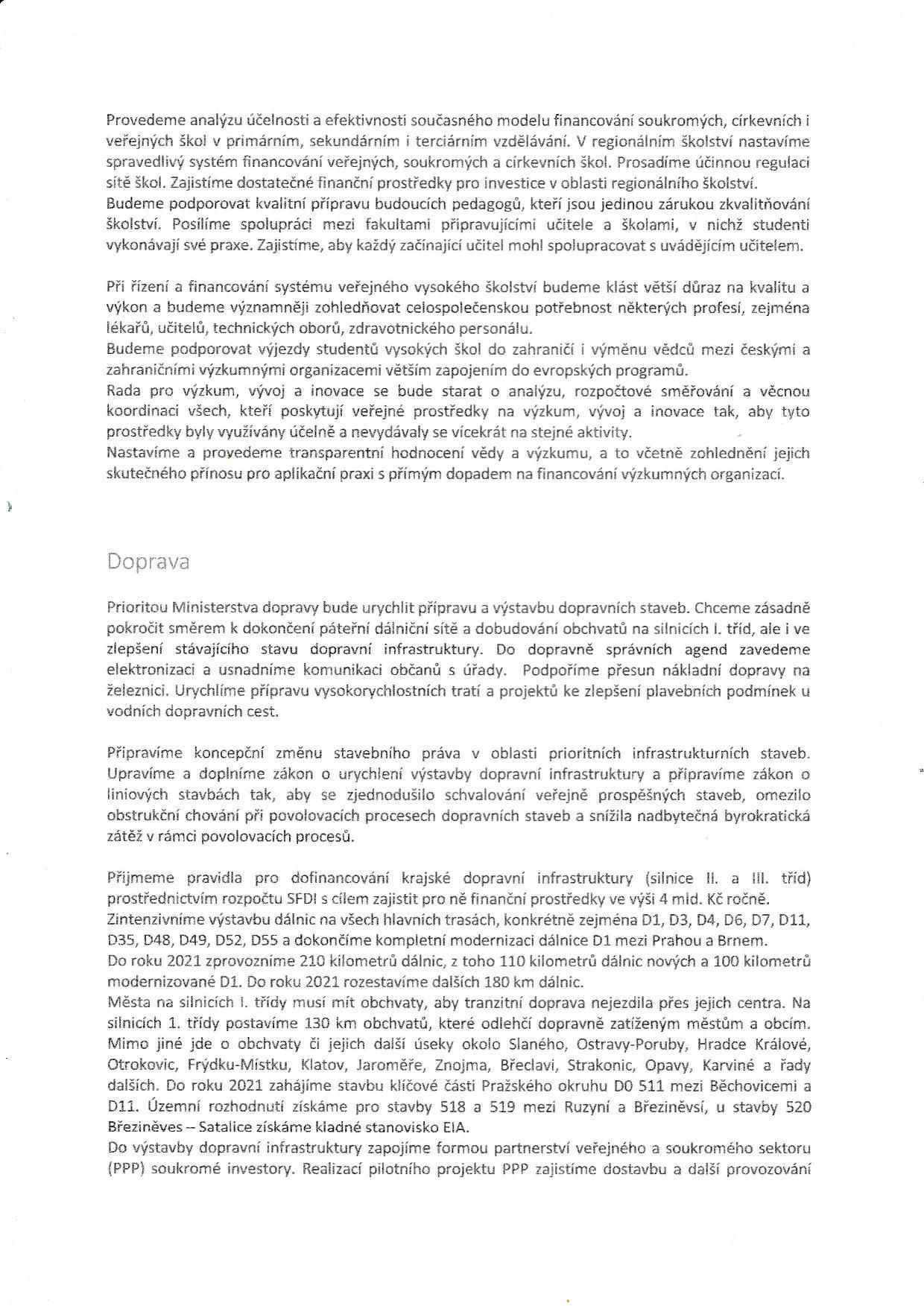 Programové prohlášení vlády ANO a ČSSD.