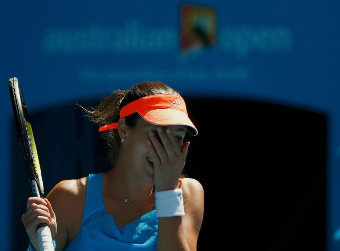 Ana Ivanovičová se raduje z výhry nad Serenou na Australian open 2014