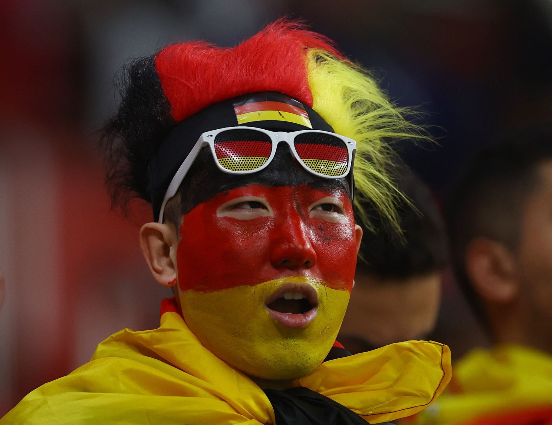 Německý fanoušek na zápase MS 2022 Španělsko - Německo