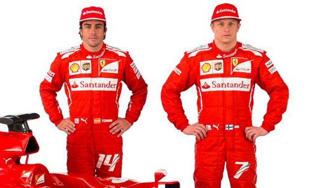 Fernando Alonso a Kimi Räikkönen a jejich nové Ferrari F14 T.