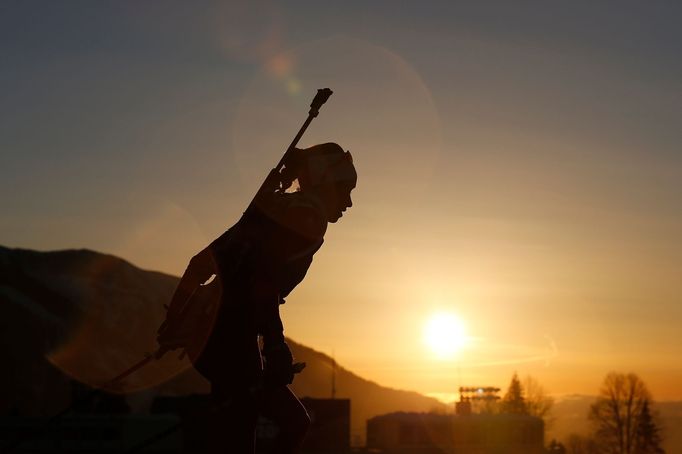 Gasparin of Switzerland takes part in a biathlon training session for the 2014 Sochi Winter Olympic Games at the &quot;Laura&quot; cross-country and biathlon centre in Ro