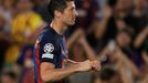 Robert Lewandowski slaví gól v zápase LM Barcelona - Viktoria Plzeň