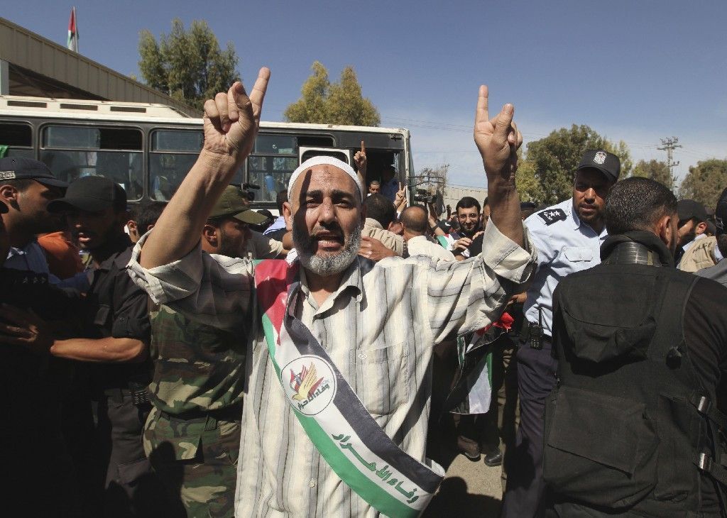 Vítání palestinských vězňů na hranici v Rafáhu