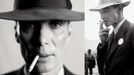 Herec Cillian Murphy jako J. Robert Oppenheimer (vlevo) a fotografie skutečného Oppenheimera (vpravo). Koláž