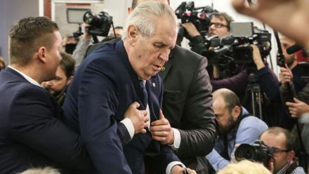 VIDEO: Na Miloše Zemana se ve volební místnosti vrhla polonahá aktivistka