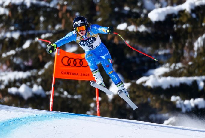 Alpine Skiing - FIS Alpine World Ski Championships - Women's Downhill Training - Cortina d'Ampezzo, Italy - February 12, 2021 Italy's Laura Pirovano in action REUTERS/Den