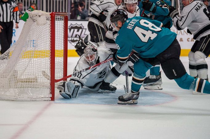 Tomáš Hertl v zápase proti Los Angeles v NHL.