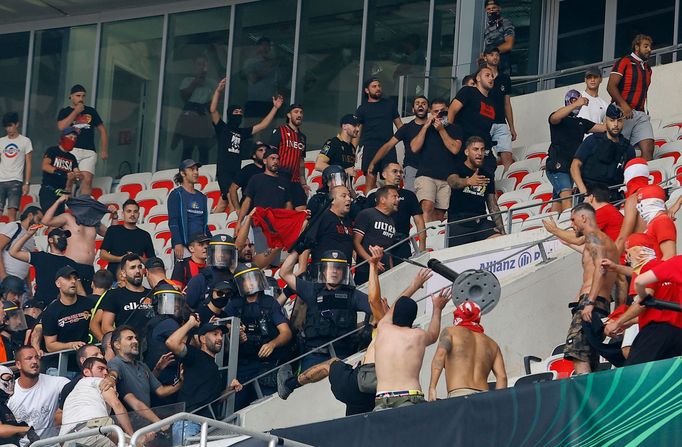 Soccer Football - Europa Conference League - Group D - OGC Nice v Cologne - Allianz Riviera, Nice, France - September 8, 2022 Fans clash with the police before the match