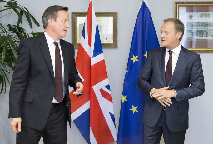 Britský premiér David Cameron a předseda Evropské rady Donald Tusk.