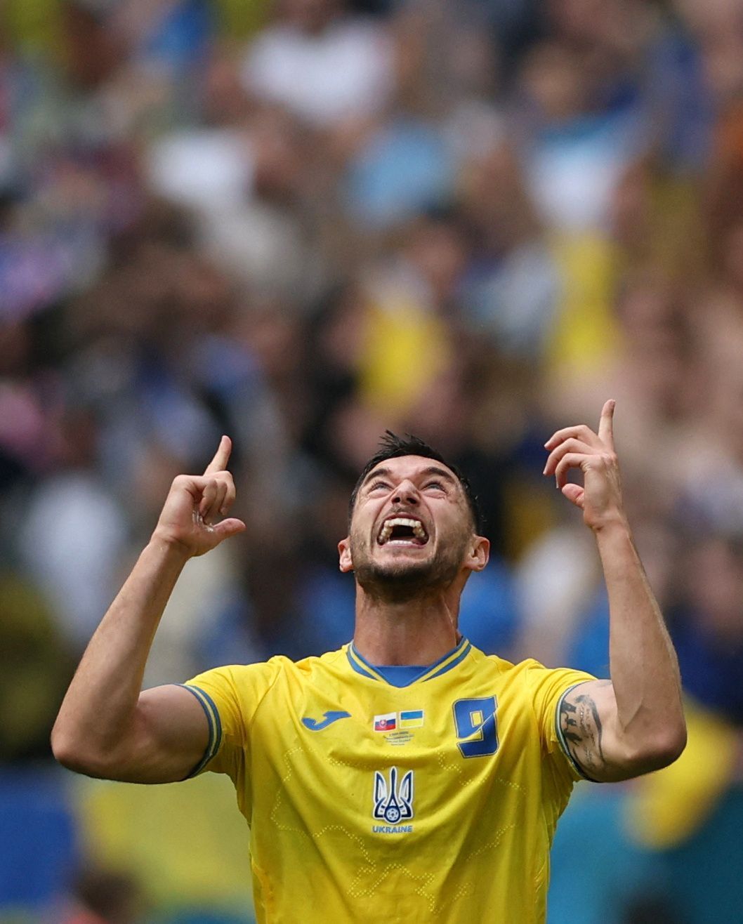 fotbal, ME, Euro 2024 Ukrajina - Slovensko Roman Jaremčuk radost gól