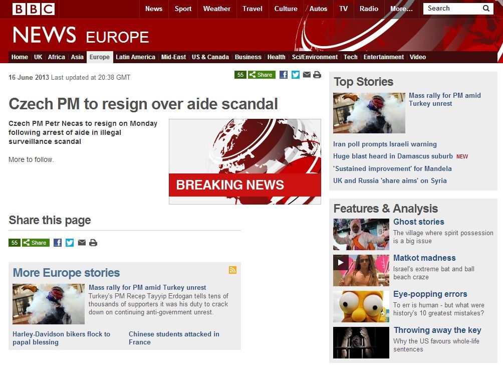 Nečas - rezignace - BBC