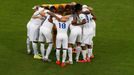 England players huddle before their 2014 World Cup Group D soccer match against Italy at the Amazonia arena in Manaus June 14, 2014. REUTERS/Andres Stapff (BRAZIL - Tags: