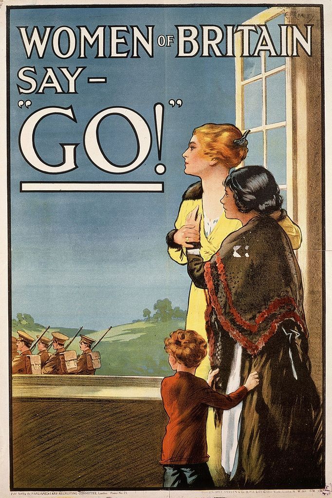 Women of Britain say GO!, 1914-18 British recruitment poster for Kitchener's army Photo Credit: [ The Art Archive / Musée des 2 Guerres Mondiales Paris / Gianni Dagli Orti ]