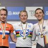 MS v cyklistice 2015: časovka žen - zleva: Van der Breggenová, Villumsenová, Brennauerová