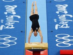 Trénink gymnastů v Pekingu.