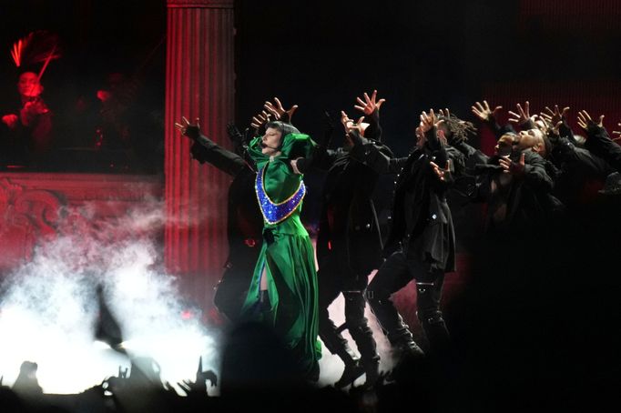 Lada Gaga během koncertu v Brazílii.