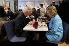 Únor – Kandidátka za americkou Demokratickou stranu Hillary Clintonová a její manžel Bill Clinton, bývalý prezident USA. V rámci předvolební kampaně snídají v restauraci Chez Vachon ve městě Manchester v americkém státě New Hampshire. Clintonová byla tehdy favoritkou. O devět měsíců později ale v prezidentských volbách prohrála.
