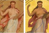 Postava znamení Panny. Vlevo Mánesův originál, vpravo nová kopie.