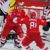 Jevgenij Timkin slaví gól ve čtvrtfinále Rusko - Kanada na MS 2021