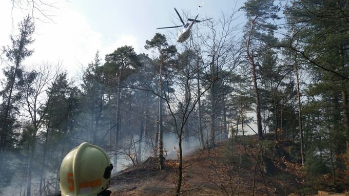 Obrazem: V Děčíně hoří les, oheň zatím není pod kontrolou