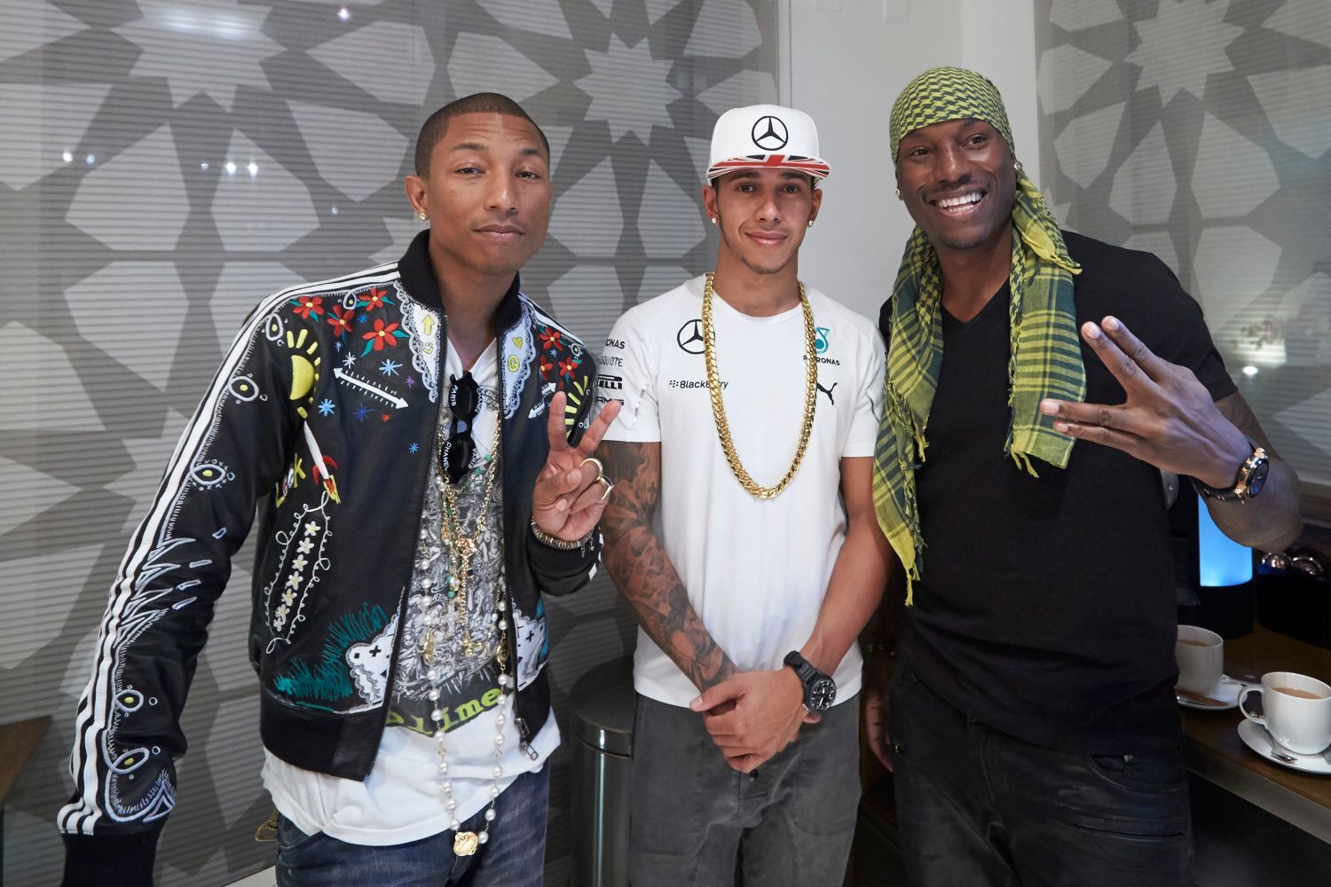 F1, VC Abú Zabí 2014: Pharrell Williams, Lewis Hamilton a Tyrese Gibson
