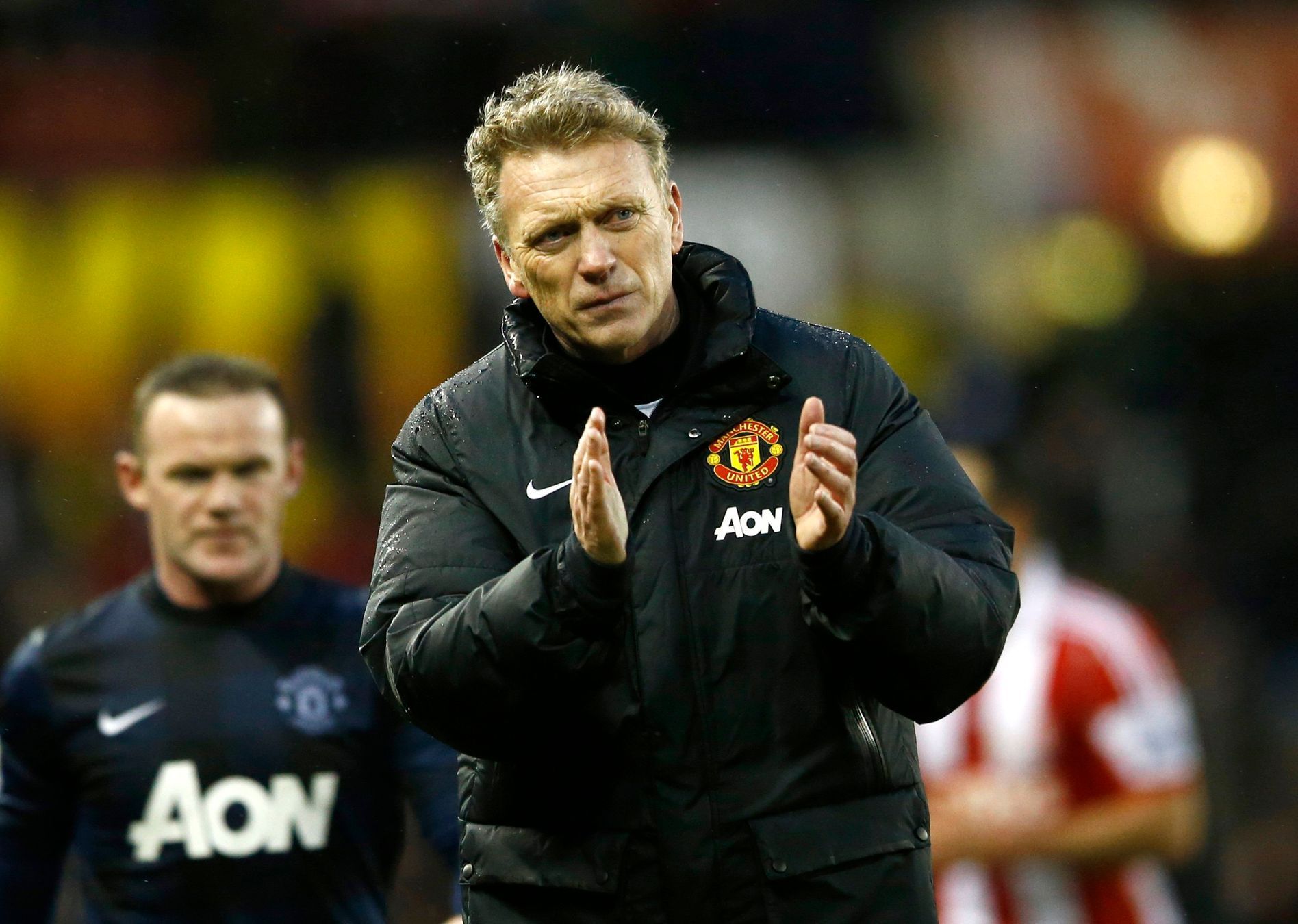 Manchester United manager Moyes reacts after their English Premier League soccer match against Stoke City at the Britannia Stadium in Stoke-on-Trent