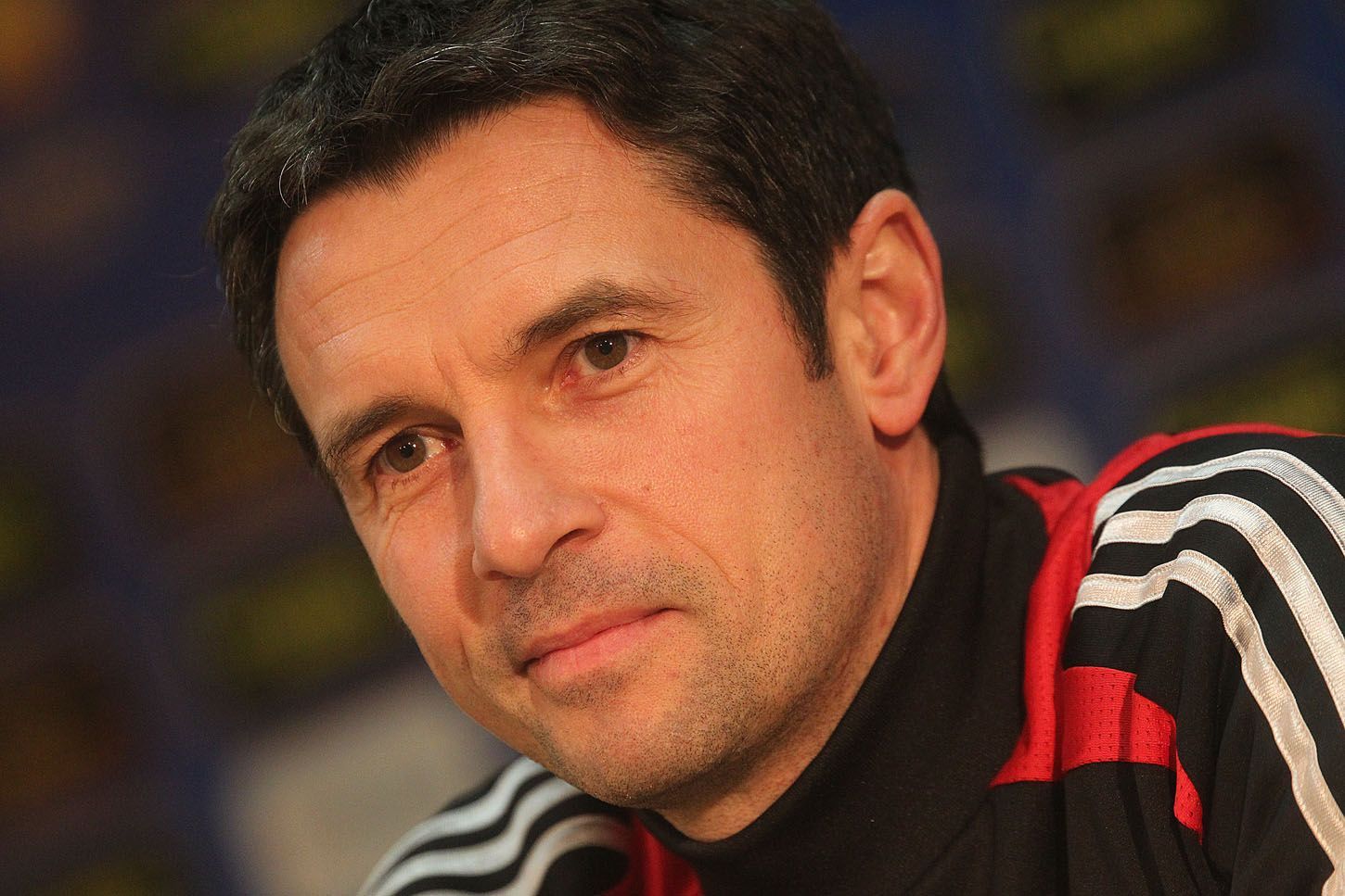 Fotbalový trenér Lyonu Rémi Garde na tiskové konferenci před utkáním Evropské ligy 2012/13 se Spartou Praha.