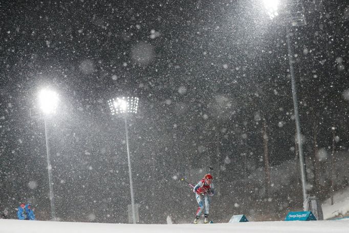 Eva Puskarčíková ve štafetě biatlonistek v ZOH 2018