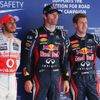Lewis Hamilton, Mark Webber a Sebastian Vettel