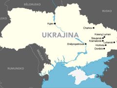 Po kliknutí se mapa zvětší a uvidíte města, kde se na východě Ukrajiny bojuje.
